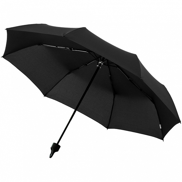 Зонт складной Clevis с ручкой-карабином, черный с логотипом  заказать по выгодной цене в кибермаркете AvroraStore