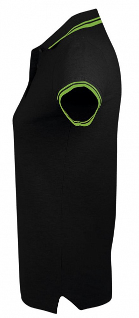 Рубашка поло женская PASADENA WOMEN 200 с контрастной отделкой, черная с зеленым с логотипом  заказать по выгодной цене в кибермаркете AvroraStore
