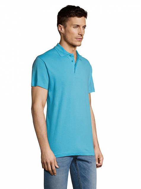 Рубашка поло мужская SUMMER 170, бирюзовая с логотипом  заказать по выгодной цене в кибермаркете AvroraStore