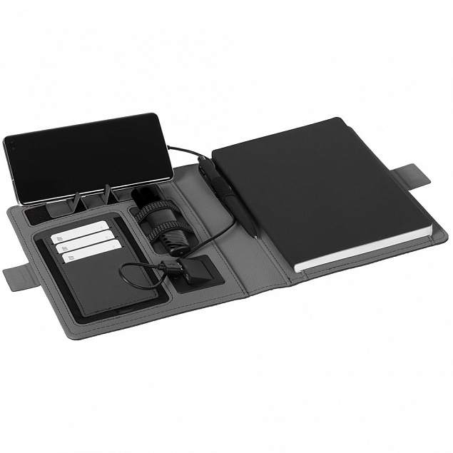 Органайзер Midstream с блокнотом и беспроводным аккумулятором, черный с логотипом  заказать по выгодной цене в кибермаркете AvroraStore