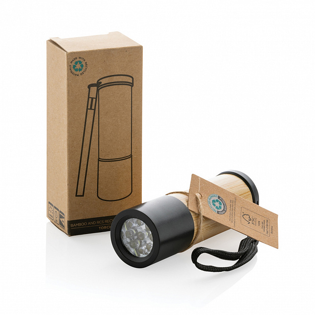 Карманный фонарик из бамбука и переработанного пластика RCS с логотипом  заказать по выгодной цене в кибермаркете AvroraStore