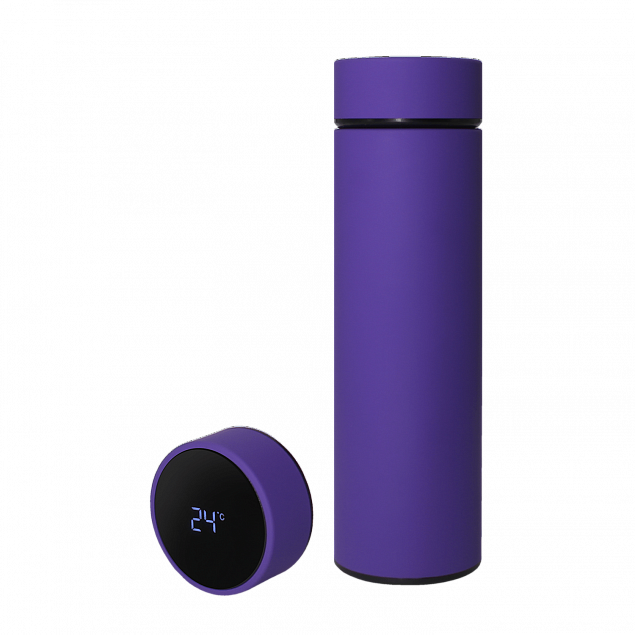 Термос Reactor софт-тач с датчиком температуры (фиолетовый) с логотипом  заказать по выгодной цене в кибермаркете AvroraStore