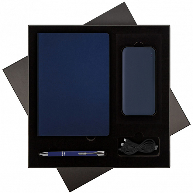 Подарочный набор Star синий (ежедневник, ручка, аккумулятор) с логотипом  заказать по выгодной цене в кибермаркете AvroraStore