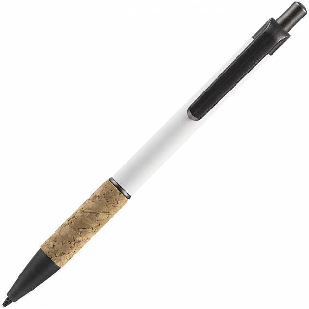 Ручка шариковая Cork, белая с логотипом  заказать по выгодной цене в кибермаркете AvroraStore