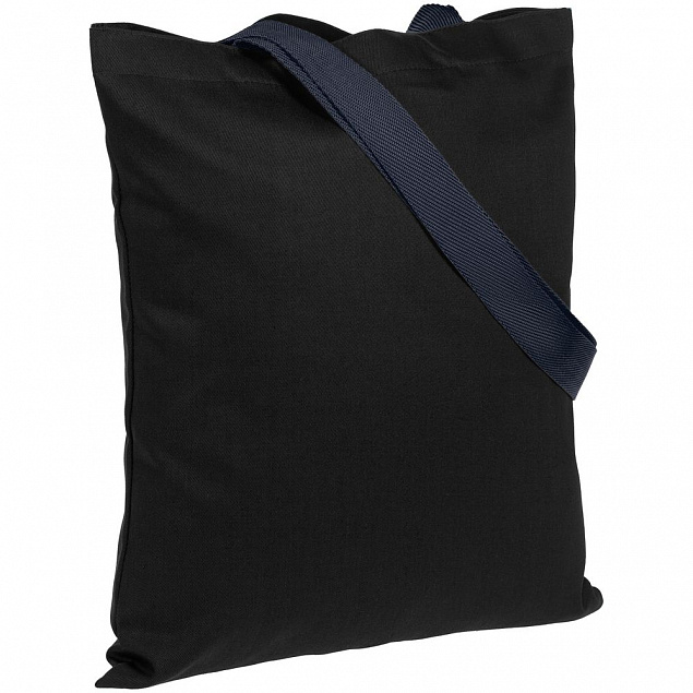 Холщовая сумка BrighTone, черная с темно-синими ручками с логотипом  заказать по выгодной цене в кибермаркете AvroraStore