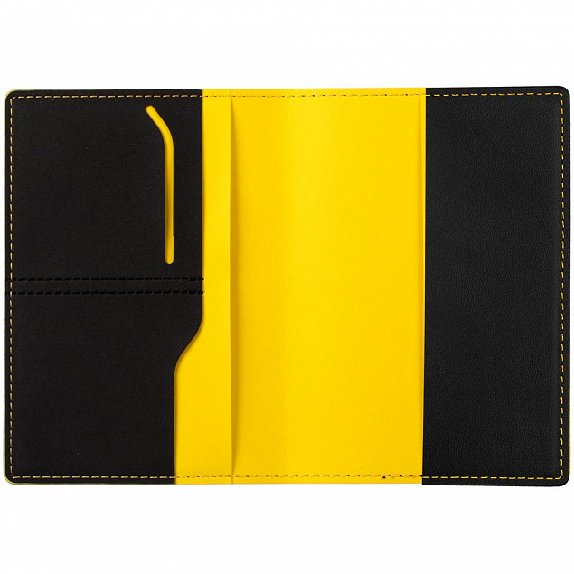 Обложка для паспорта Multimo, черная с желтым с логотипом  заказать по выгодной цене в кибермаркете AvroraStore