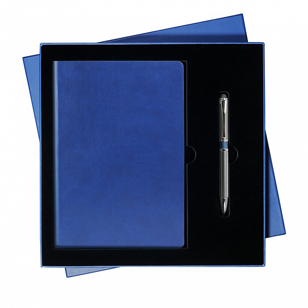 Подарочный набор Portobello/Sky синий-серый (Ежедневник недат А5, Ручка),черный ложемент с логотипом  заказать по выгодной цене в кибермаркете AvroraStore