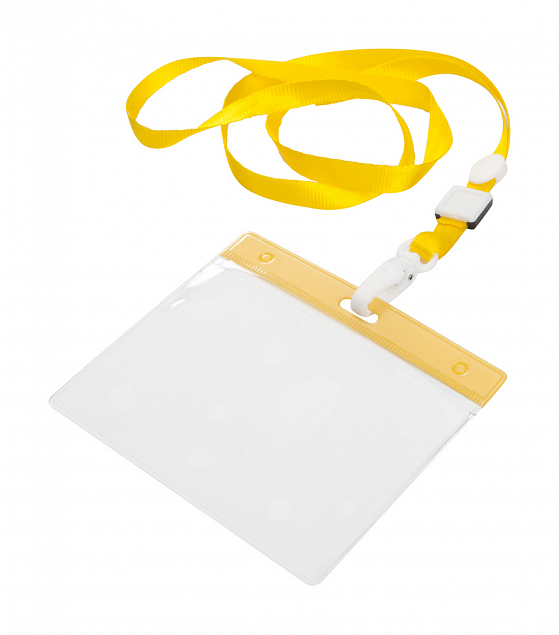 Чехол для бейджа с ланьярдом,желтый с логотипом  заказать по выгодной цене в кибермаркете AvroraStore