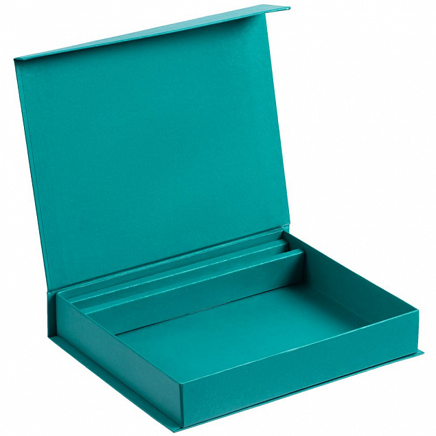 Коробка Duo под ежедневник и ручку, бирюзовая с логотипом  заказать по выгодной цене в кибермаркете AvroraStore