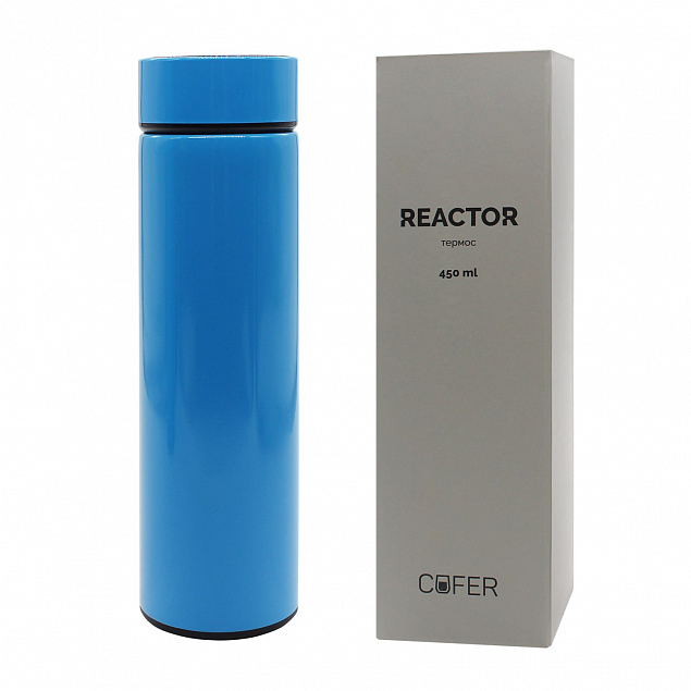 Термос Reactor с датчиком температуры (голубой) с логотипом  заказать по выгодной цене в кибермаркете AvroraStore