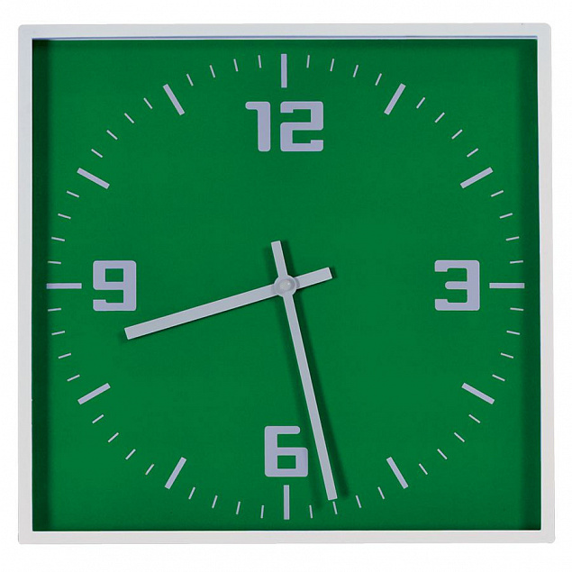 Часы настенные "КВАДРАТ"; зеленый, 30*30 см; пластик; без элементов питания с логотипом  заказать по выгодной цене в кибермаркете AvroraStore