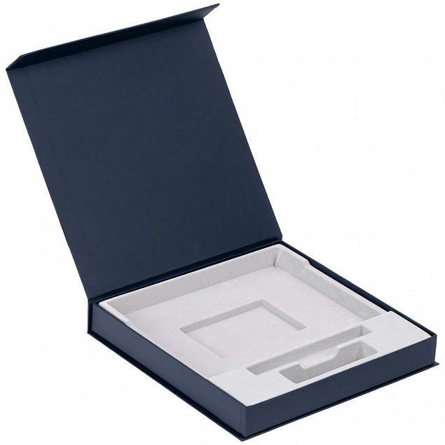 Коробка Memoria под ежедневник, аккумулятор и ручку, синяя с логотипом  заказать по выгодной цене в кибермаркете AvroraStore
