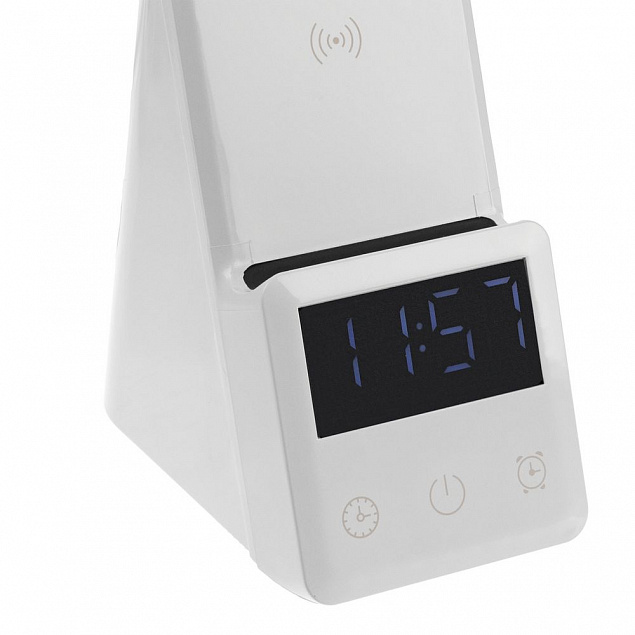 Лампа с часами и беспроводной зарядкой Powerack, белая с логотипом  заказать по выгодной цене в кибермаркете AvroraStore