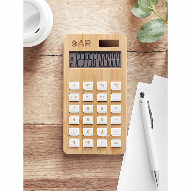 Калькулятор 12-разрядн бамбук с логотипом  заказать по выгодной цене в кибермаркете AvroraStore