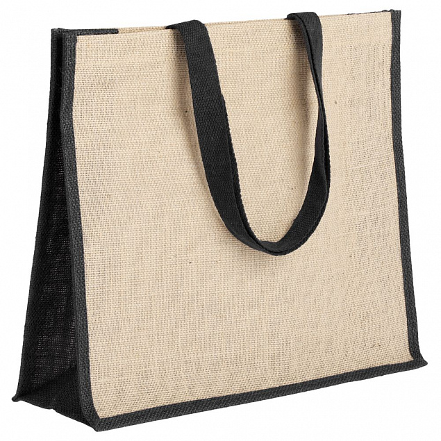 Холщовая сумка для покупок Bagari с черной отделкой с логотипом  заказать по выгодной цене в кибермаркете AvroraStore