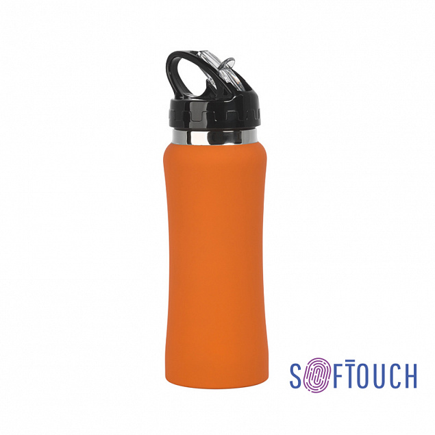 Бутылка спортивная "Индиана"с покрытием soft touch, оранжевая с логотипом  заказать по выгодной цене в кибермаркете AvroraStore
