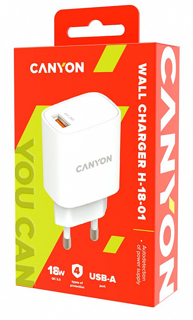 Сетевое зарядное устройство Canyon Quick Charge с логотипом  заказать по выгодной цене в кибермаркете AvroraStore