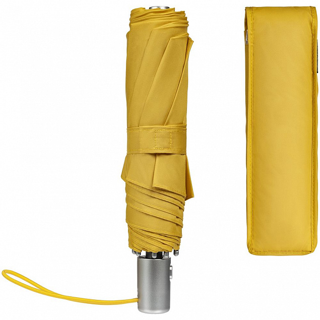 Складной зонт Alu Drop S, 3 сложения, 7 спиц, автомат, желтый (горчичный) с логотипом  заказать по выгодной цене в кибермаркете AvroraStore