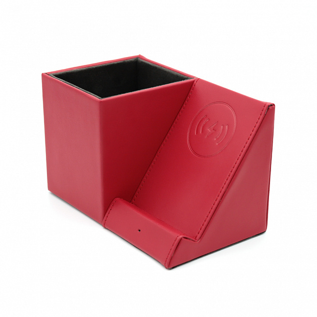 Настольный органайзер Elegans c беспроводной зарядкой - Красный PP с логотипом  заказать по выгодной цене в кибермаркете AvroraStore