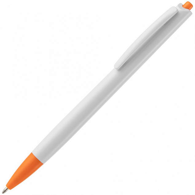 Ручка шариковая Tick, белая с оранжевым с логотипом  заказать по выгодной цене в кибермаркете AvroraStore