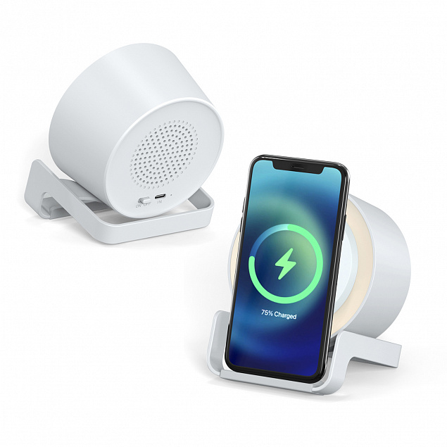 Беспроводная Bluetooth колонка U-Tone c функцией беспроводной зарядки, белый с логотипом  заказать по выгодной цене в кибермаркете AvroraStore