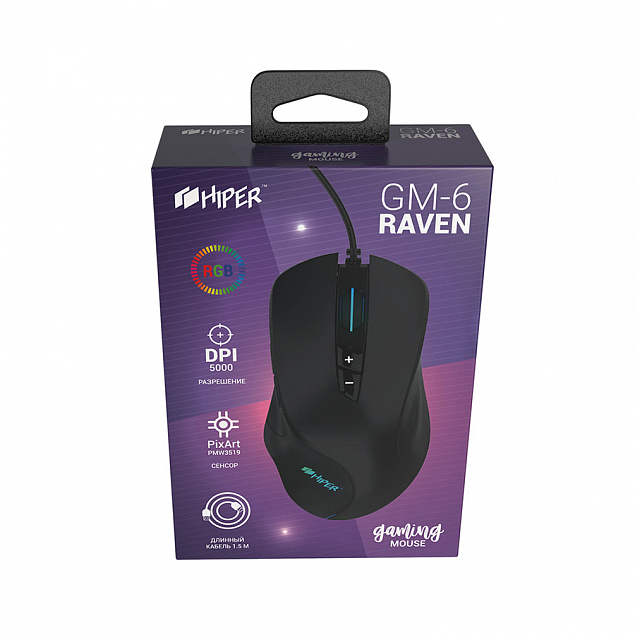 Мышь игровая HIPER RAVEN GM-6, черный с логотипом  заказать по выгодной цене в кибермаркете AvroraStore