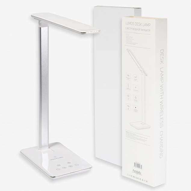 Настольная лампа Lumos с беспроводной зарядкой, белая с логотипом  заказать по выгодной цене в кибермаркете AvroraStore
