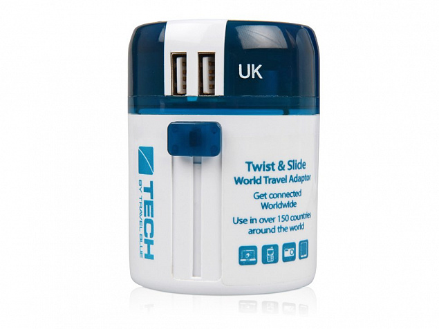 Адаптер с 2-мя USB-портами Twist & Slide с логотипом  заказать по выгодной цене в кибермаркете AvroraStore