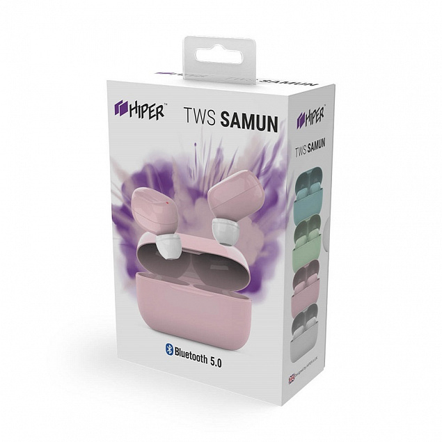 Наушники беспроводные Hiper TWS SAMUN, розовые с логотипом  заказать по выгодной цене в кибермаркете AvroraStore