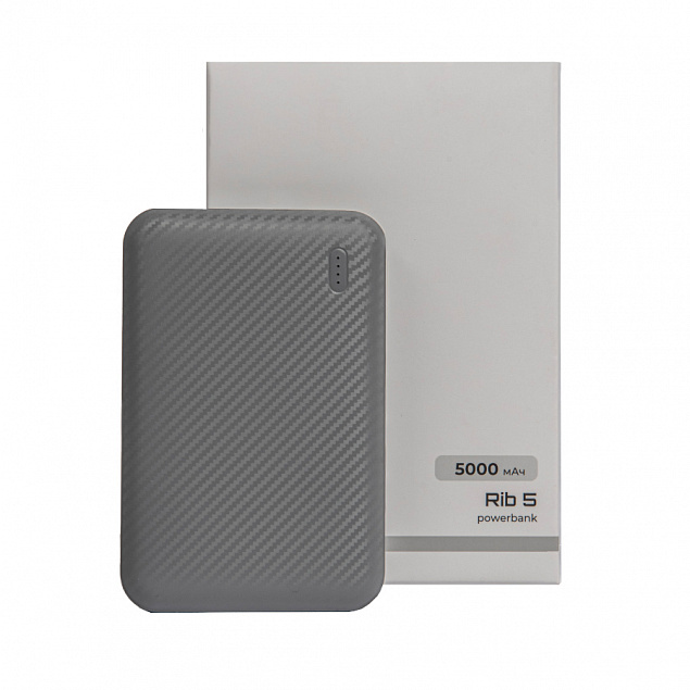 Универсальный аккумулятор OMG Rib 5 (5000 мАч), серый, 9,8х6.3х1,4 см с логотипом  заказать по выгодной цене в кибермаркете AvroraStore