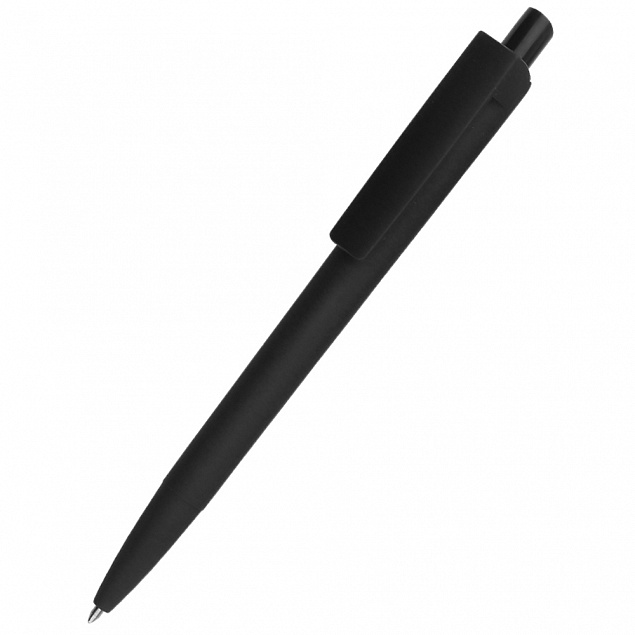 Ручка пластиковая Agata софт-тач, чёрная с логотипом  заказать по выгодной цене в кибермаркете AvroraStore