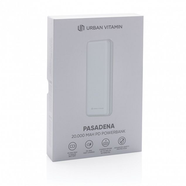 Внешний аккумулятор Urban Vitamin Pasadena с быстрой зарядкой PD, 18 Вт, 20000 мАч с логотипом  заказать по выгодной цене в кибермаркете AvroraStore