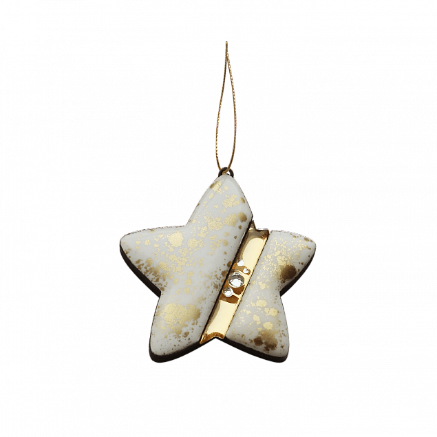Ёлочная игрушка Звездочка (белый с золотым ) с логотипом  заказать по выгодной цене в кибермаркете AvroraStore