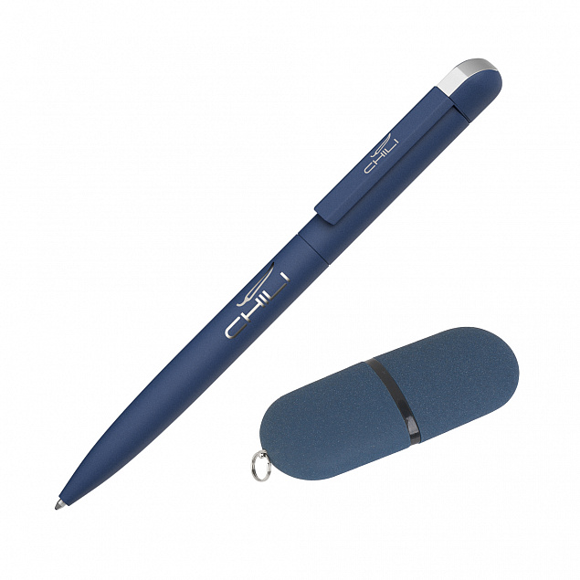 Набор ручка + флеш-карта 16 Гб в футляре, покрытие soft grip с логотипом  заказать по выгодной цене в кибермаркете AvroraStore