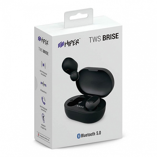 Наушники беспроводные с зарядным боксом BRISE TWS, цвет черный с логотипом  заказать по выгодной цене в кибермаркете AvroraStore