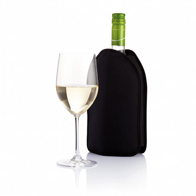 Термочехол для бутылки вина, черный с логотипом  заказать по выгодной цене в кибермаркете AvroraStore