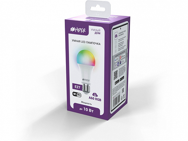 Умная лампочка HIPER IoT A60 RGB с логотипом  заказать по выгодной цене в кибермаркете AvroraStore