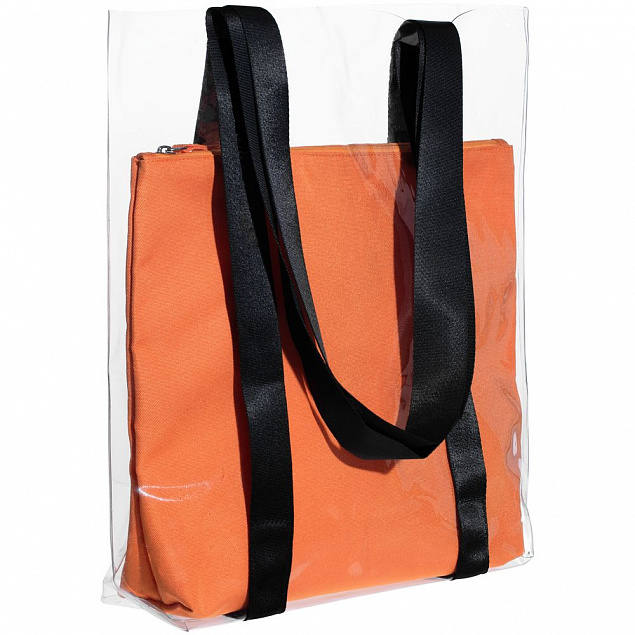 Шопер Clarity с оранжевым органайзером, прозрачный с логотипом  заказать по выгодной цене в кибермаркете AvroraStore
