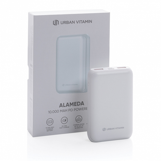 Внешний аккумулятор Urban Vitamin Alameda с быстрой зарядкой PD, 18 Вт, 10000 мАч с логотипом  заказать по выгодной цене в кибермаркете AvroraStore