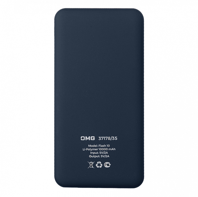 Универсальный аккумулятор OMG Flash 10 (10000 мАч) с подсветкой и soft touch,синий,13,7х6,87х1,55 мм с логотипом  заказать по выгодной цене в кибермаркете AvroraStore