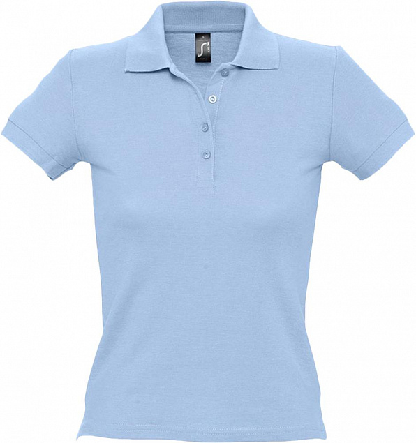 Рубашка поло женская PEOPLE 210, голубая с логотипом  заказать по выгодной цене в кибермаркете AvroraStore