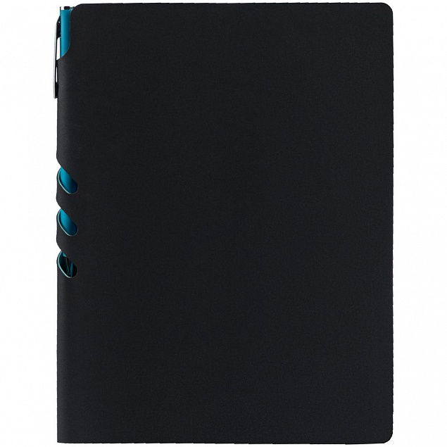 Ежедневник Flexpen Black, недатированный, черный с бирюзовым с логотипом  заказать по выгодной цене в кибермаркете AvroraStore