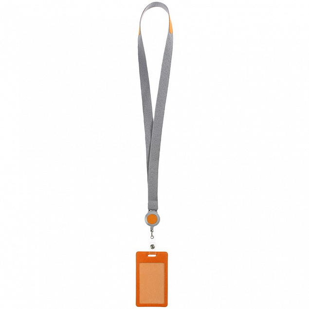 Чехол для пропуска с лентой и ретрактором Devon, оранжевый с логотипом  заказать по выгодной цене в кибермаркете AvroraStore