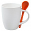 Кружка с ложкой, белая с оранжевой с логотипом  заказать по выгодной цене в кибермаркете AvroraStore