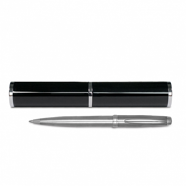 Набор ручка Lyon c футляром, серебряный, черный с логотипом  заказать по выгодной цене в кибермаркете AvroraStore