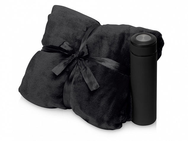 Подарочный набор с пледом, термосом Cozy hygge, черный с логотипом  заказать по выгодной цене в кибермаркете AvroraStore