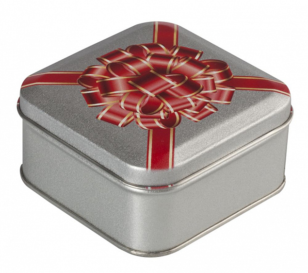 Коробка квадратная, серебристая с логотипом  заказать по выгодной цене в кибермаркете AvroraStore