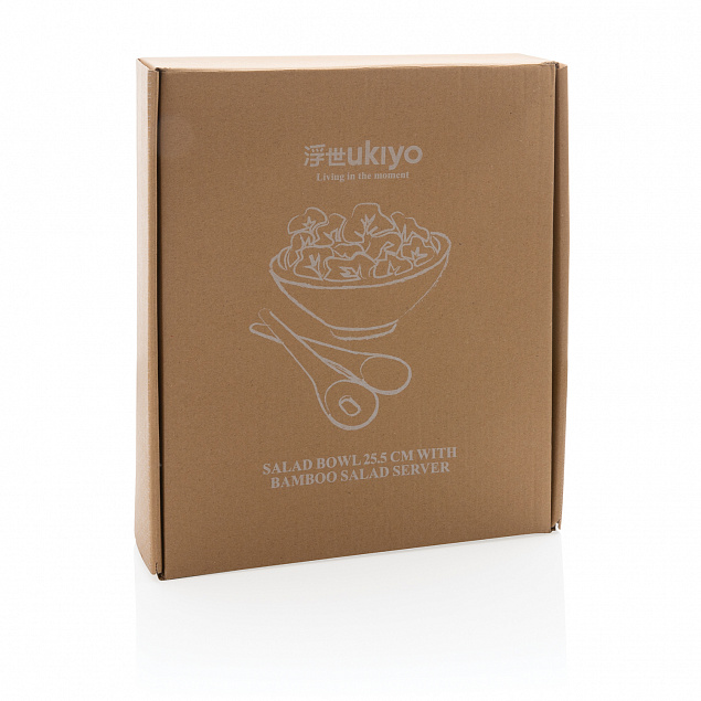 Керамическая салатница Ukiyo с бамбуковыми приборами с логотипом  заказать по выгодной цене в кибермаркете AvroraStore