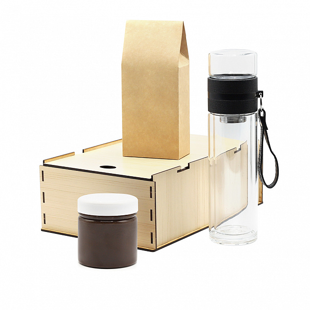 Подарочный набор Миеле, (чёрный чай, мед цветочный взбитый с фундуком и какао) с логотипом  заказать по выгодной цене в кибермаркете AvroraStore