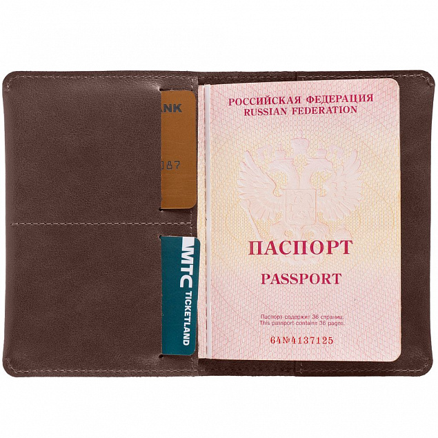 Обложка для паспорта Apache ver.2, темно-коричневая с логотипом  заказать по выгодной цене в кибермаркете AvroraStore